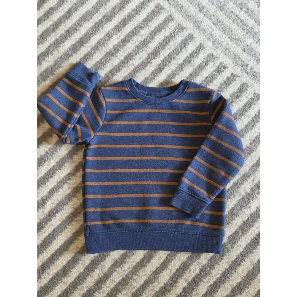 Kids Cat & Jack Blue and Brown Striped Crewneck Sweatshirt Fleece Lined 4T